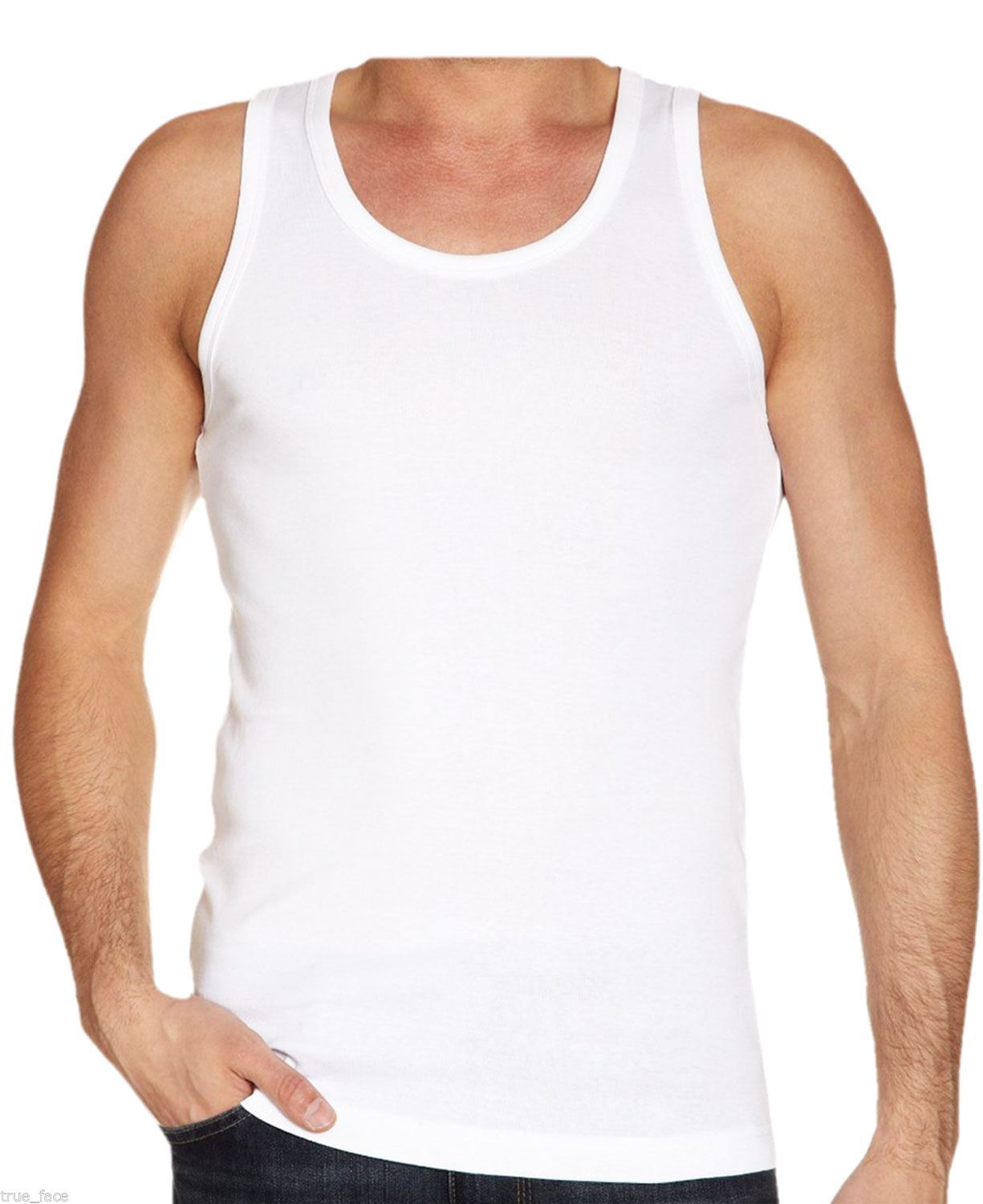 ToBeInStyle Mens Pack 100% Preshrunk Cotton Sleeveless Lightweight White Under Tanks 