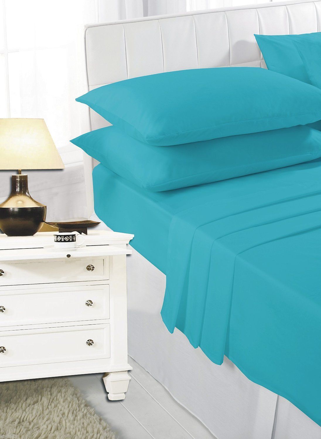 Sitara Trading Ltd T168 Flat Sheet Easy Care Polycotton Plain Dyed Bedding Uk Bed Size Sky Blue 2 PIECES OF PILLOWCASE 