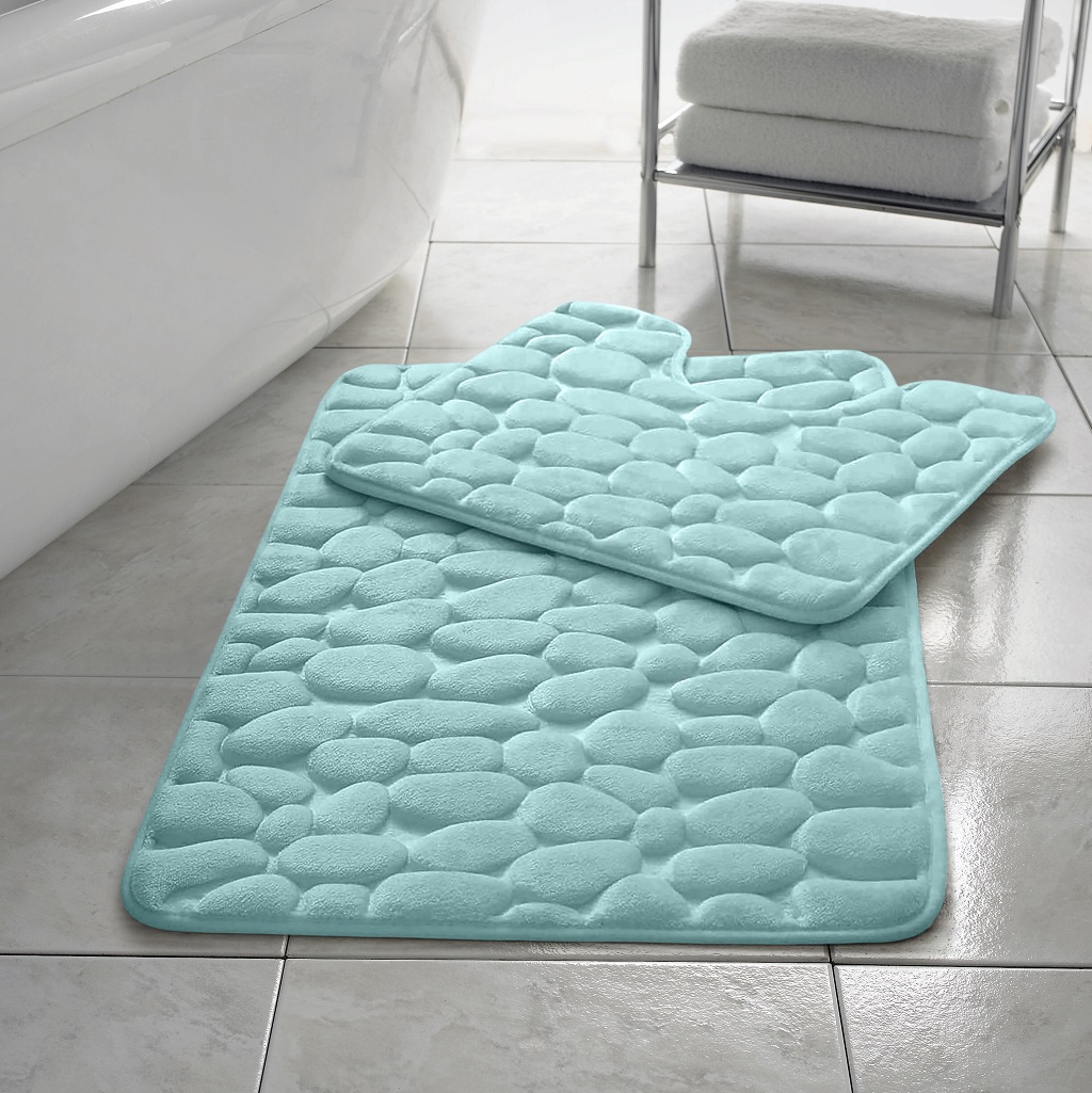 Pebbles Memory Foam Bath & Pedestal Mat Sets Non Slip Soft Luxury Bathroom New